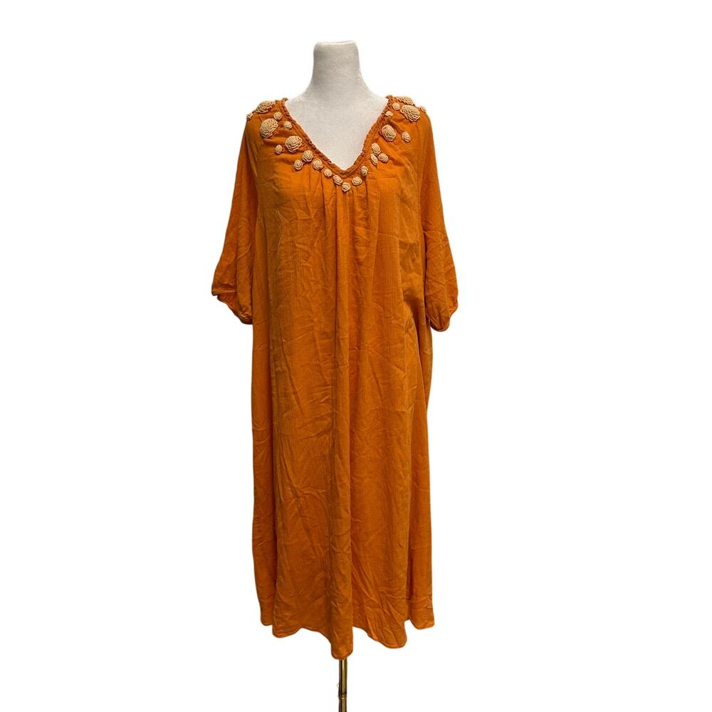 Ulla Popken Orange Boho Maxi Dress Tassel Trim Relaxed Fit 24/26